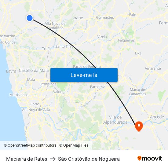 Macieira de Rates to São Cristóvão de Nogueira map