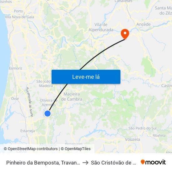 Pinheiro da Bemposta, Travanca e Palmaz to São Cristóvão de Nogueira map