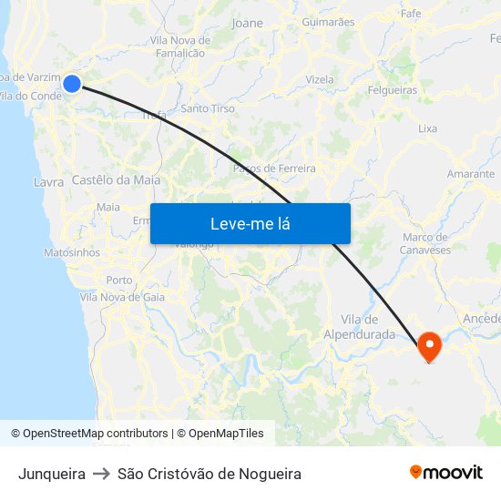 Junqueira to São Cristóvão de Nogueira map