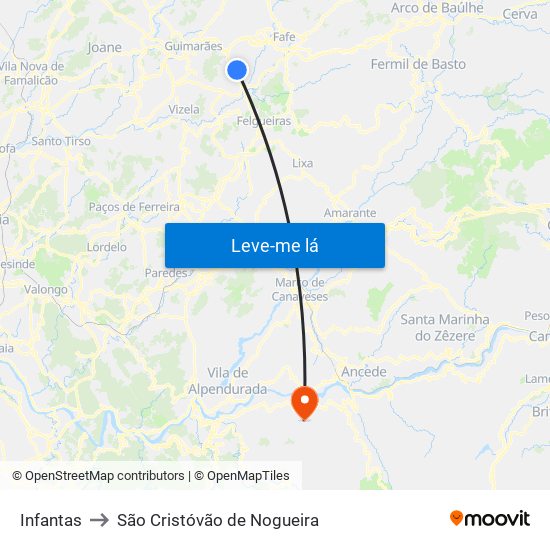 Infantas to São Cristóvão de Nogueira map