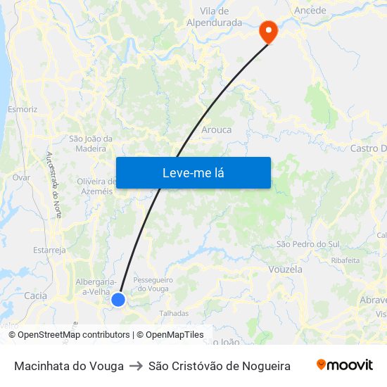 Macinhata do Vouga to São Cristóvão de Nogueira map