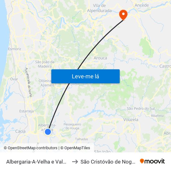 Albergaria-A-Velha e Valmaior to São Cristóvão de Nogueira map