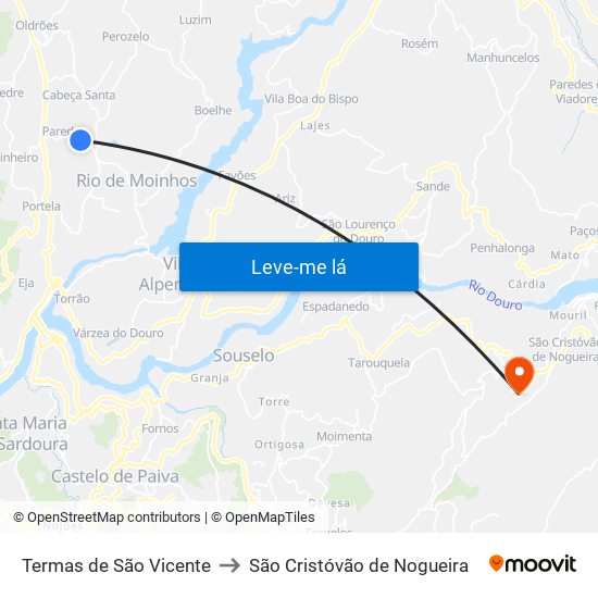 Termas de São Vicente to São Cristóvão de Nogueira map