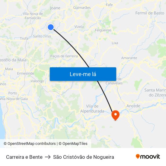 Carreira e Bente to São Cristóvão de Nogueira map