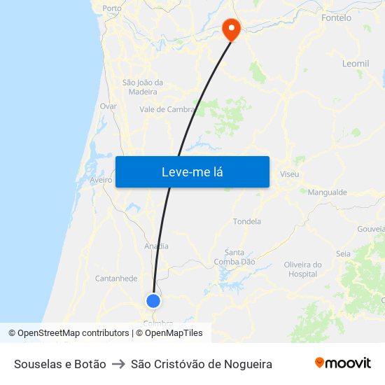 Souselas e Botão to São Cristóvão de Nogueira map