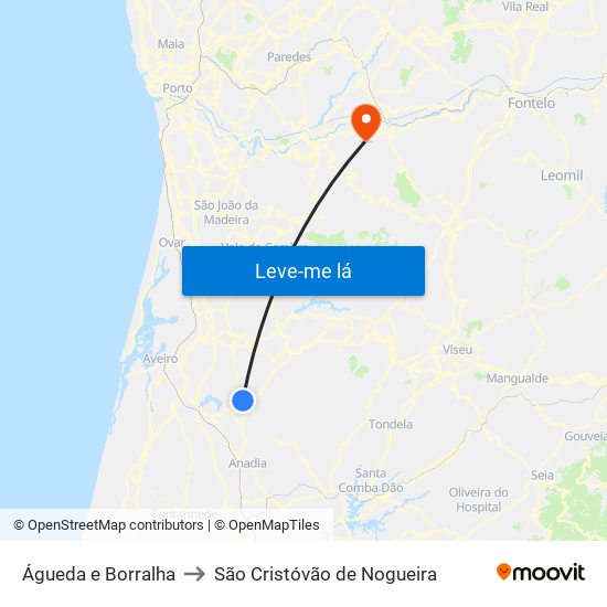 Águeda e Borralha to São Cristóvão de Nogueira map