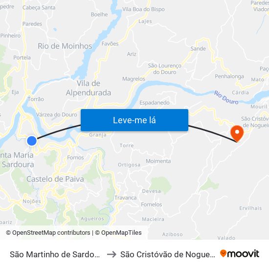 São Martinho de Sardoura to São Cristóvão de Nogueira map