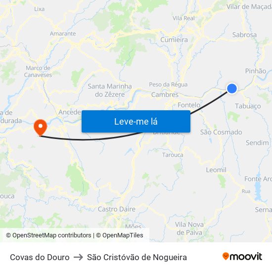 Covas do Douro to São Cristóvão de Nogueira map