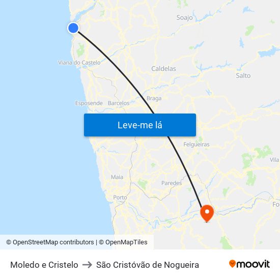Moledo e Cristelo to São Cristóvão de Nogueira map