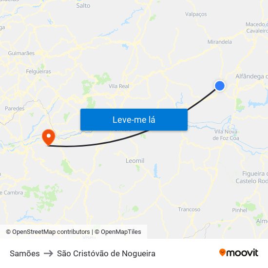 Samões to São Cristóvão de Nogueira map