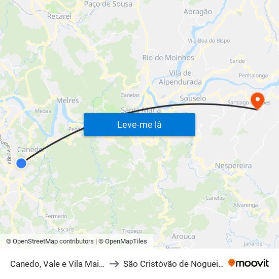 Canedo, Vale e Vila Maior to São Cristóvão de Nogueira map