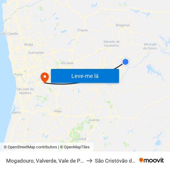 Mogadouro, Valverde, Vale de Porco e Vilar de Rei to São Cristóvão de Nogueira map