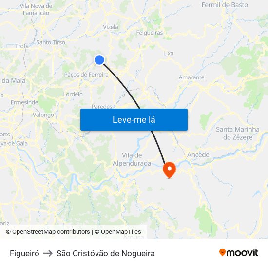 Figueiró to São Cristóvão de Nogueira map