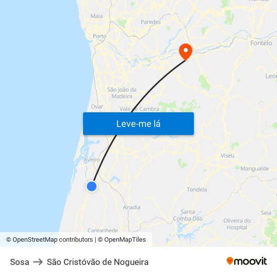 Sosa to São Cristóvão de Nogueira map