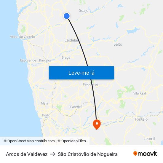 Arcos de Valdevez to São Cristóvão de Nogueira map