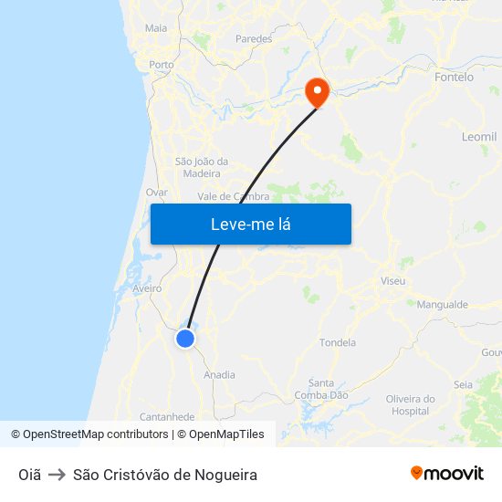 Oiã to São Cristóvão de Nogueira map