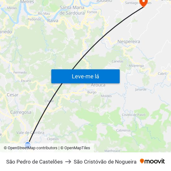 São Pedro de Castelões to São Cristóvão de Nogueira map