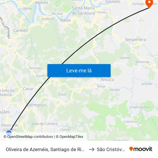 Oliveira de Azeméis, Santiago de Riba-Ul, Ul, Macinhata da Seixa e Madail to São Cristóvão de Nogueira map