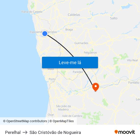 Perelhal to São Cristóvão de Nogueira map