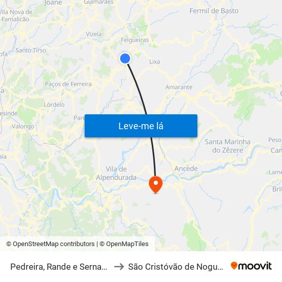 Pedreira, Rande e Sernande to São Cristóvão de Nogueira map