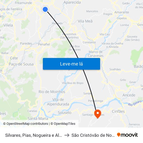 Silvares, Pias, Nogueira e Alvarenga to São Cristóvão de Nogueira map