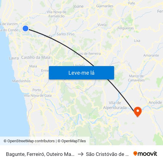 Bagunte, Ferreiró, Outeiro Maior e Parada to São Cristóvão de Nogueira map