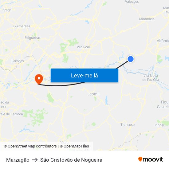 Marzagão to São Cristóvão de Nogueira map