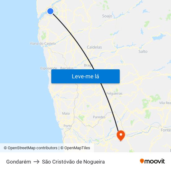 Gondarém to São Cristóvão de Nogueira map