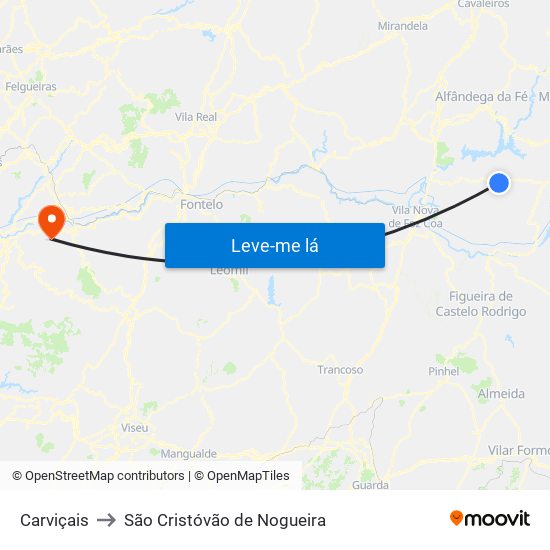 Carviçais to São Cristóvão de Nogueira map