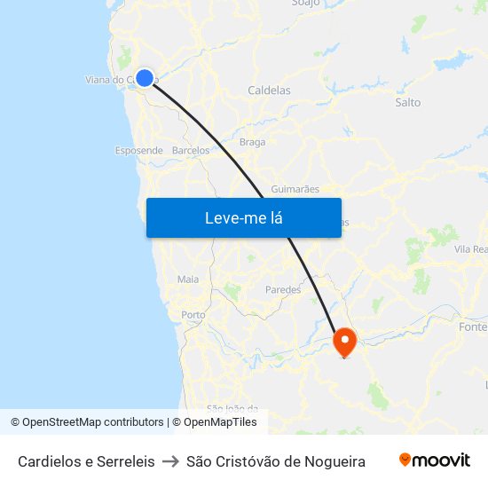 Cardielos e Serreleis to São Cristóvão de Nogueira map