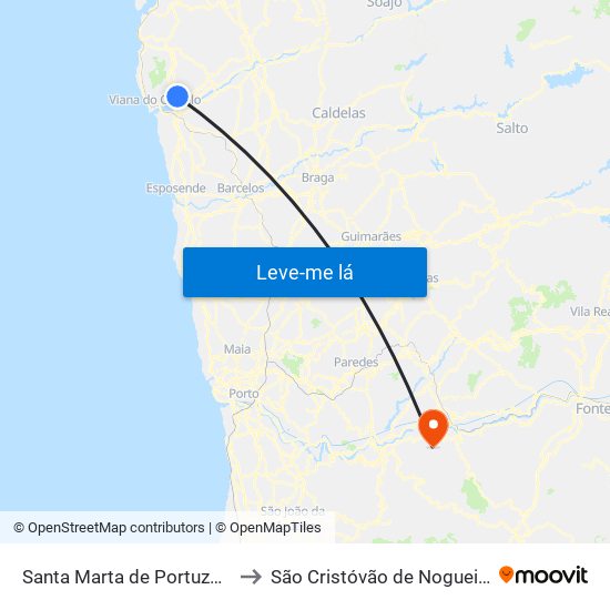 Santa Marta de Portuzelo to São Cristóvão de Nogueira map