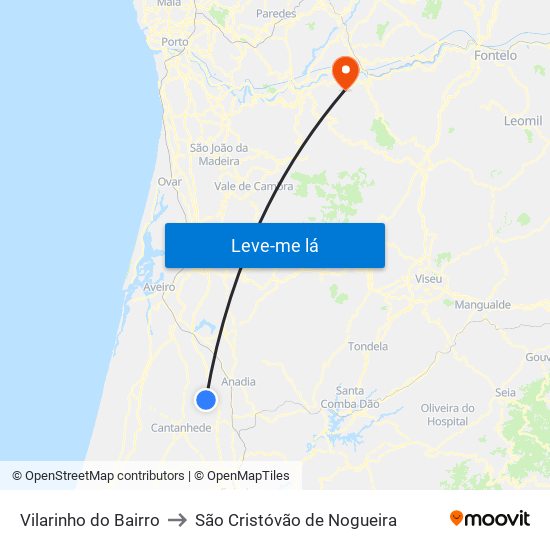 Vilarinho do Bairro to São Cristóvão de Nogueira map