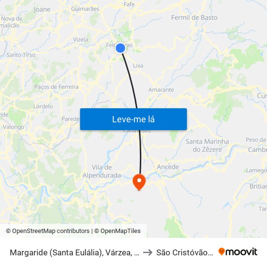 Margaride (Santa Eulália), Várzea, Lagares, Varziela e Moure to São Cristóvão de Nogueira map