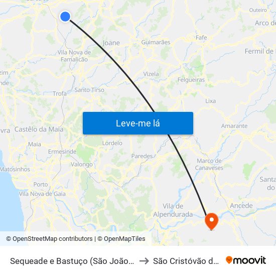 Sequeade e Bastuço (São João e Santo Estêvão) to São Cristóvão de Nogueira map