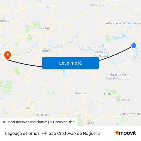 Lagoaça e Fornos to São Cristóvão de Nogueira map