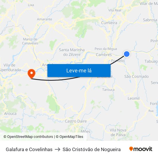 Galafura e Covelinhas to São Cristóvão de Nogueira map