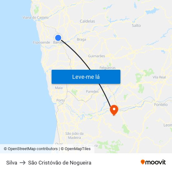 Silva to São Cristóvão de Nogueira map