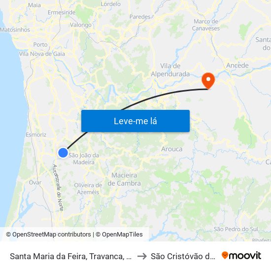 Santa Maria da Feira, Travanca, Sanfins e Espargo to São Cristóvão de Nogueira map