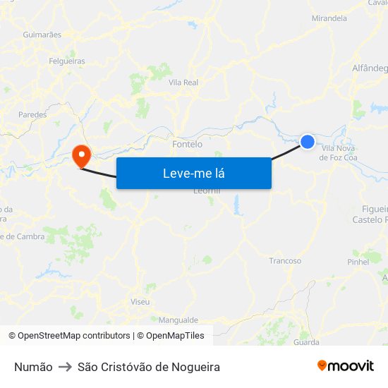 Numão to São Cristóvão de Nogueira map