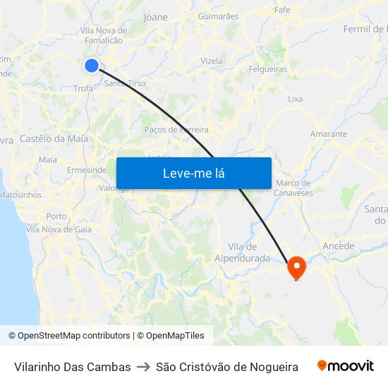 Vilarinho Das Cambas to São Cristóvão de Nogueira map