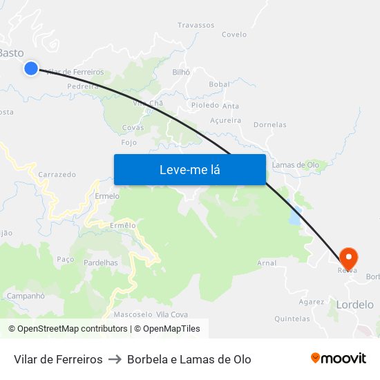 Vilar de Ferreiros to Borbela e Lamas de Olo map