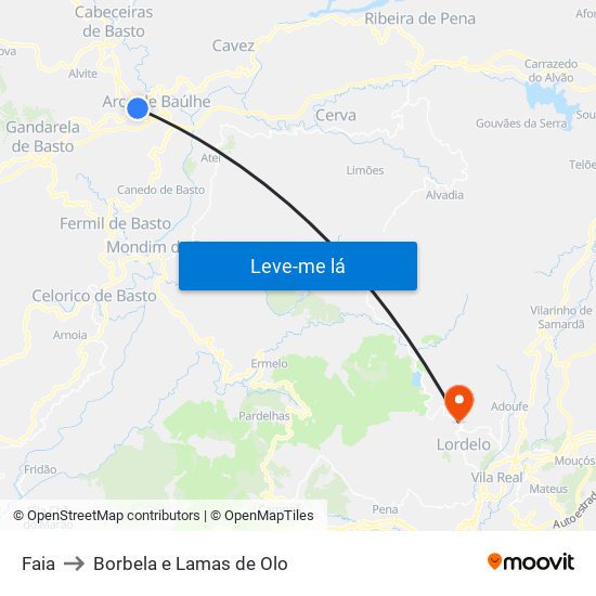 Faia to Borbela e Lamas de Olo map