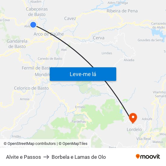 Alvite e Passos to Borbela e Lamas de Olo map