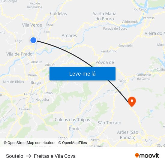 Soutelo to Freitas e Vila Cova map