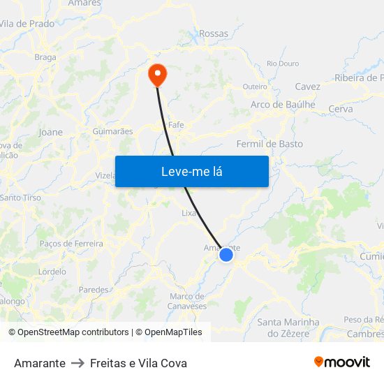Amarante to Freitas e Vila Cova map