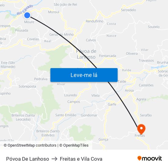 Póvoa De Lanhoso to Freitas e Vila Cova map