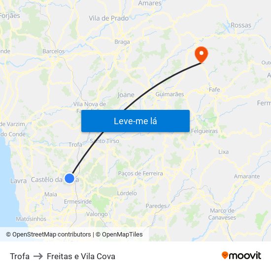 Trofa to Freitas e Vila Cova map