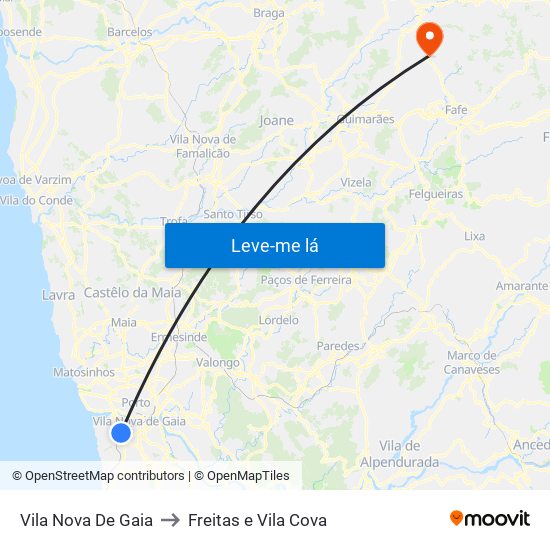 Vila Nova De Gaia to Freitas e Vila Cova map