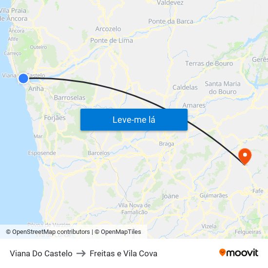 Viana Do Castelo to Freitas e Vila Cova map