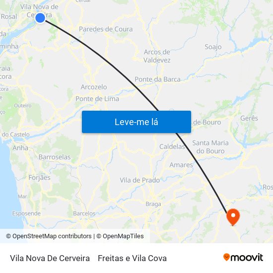 Vila Nova De Cerveira to Freitas e Vila Cova map